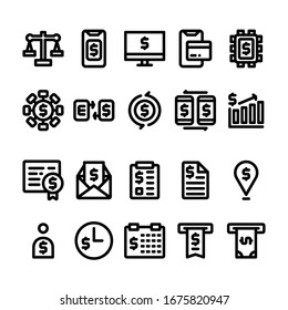 illustration vector graphic of Fintech icon sets, perfect for background, website, pattern, shop, market, mobile, Financial, Technology, etc. editable stroke