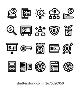 illustration vector graphic of Fintech icon sets, perfect for background, website, pattern, shop, market, mobile, Financial, Technology, etc. editable stroke