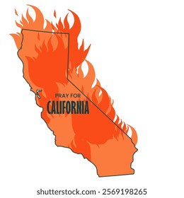 Illustration vector graphic of fire in California state, USA to burn in red, orange wildfire. Creek fire in the forest. Pray for California's Creek Fire concept. Flat style.