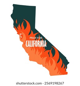 Illustration vector graphic of fire in California state, USA to burn in red, orange wildfire. Creek fire in the forest. Pray for California's Creek Fire concept. Flat style.