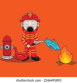 Illustration Vector graphic of a firefighter mascot suitable for banner and sticker creation. 