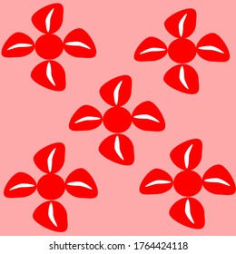 illustration vector graphic of five adjacent red flowers that have four petals in the middle of the middle of the petals are vertical white lines concept design 