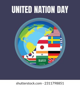 illustration vector graphic of flags of world countries inside a globe, perfect for international day, united nation day, celebrate, greeting card, etc.