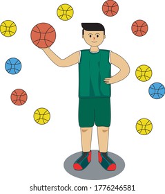 illustration vector graphic of flat basketball player. Fit for icon,  sticker, banner, .etc