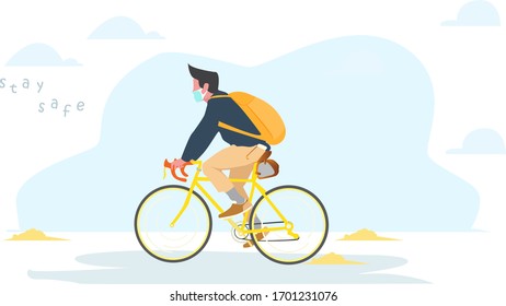 illustration vector graphic flat design of a man riding a bicycle