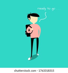 Illustration vector graphic flat design of student holding his bag in order to goes to his school or university.
Perfect for mascot, character, cartoon, etc.