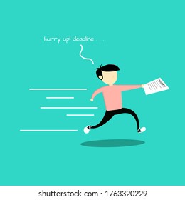 Ilustración vectorial de diseño plano gráfico del estudiante corriendo para su fecha límite de asignación.
Perfecto para mascotas, personajes, dibujos animados, etc.