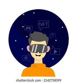 Illustration vector graphic of flat design man used VR 