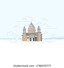 Illustration vector graphic of floating mosque damaged by the tsunami, fit for  tshirt, sticker, etc