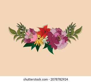 illustration vector graphic of floral arrangement with leaves and twigs. Suitable for greeting card, invitation card, decoration autumn season themed, etc.