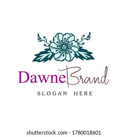 Illustration vector graphic of flower logo with initial Dawne. good for boutique , sallon , tailor and spa logo
