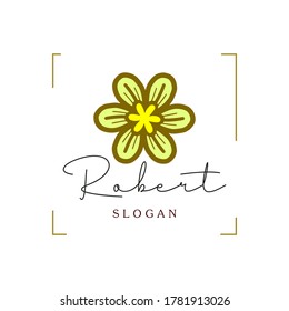 Illustration vector graphic of flower logo with initial Robert. good for boutique , sallon , tailor, studio and spa logo