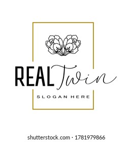 Ilustración vectorial gráfico del logo de la flor con gemelo real inicial. bueno para boutique , sallon , sastre, estudio y logotipo de spa