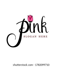 Illustration vector graphic of flower logo with initial Pink. good for boutique , sallon , tailor, studio and spa logo