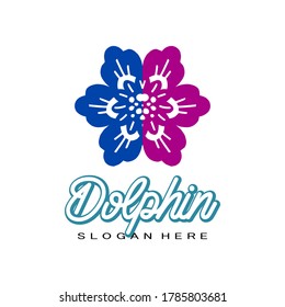 Illustration vector graphic of flower logo with initial Dolphin. good for boutique , sallon , tailor, studio and spa logo
