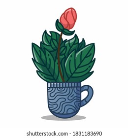 illustration vector graphic of flower on cup