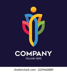 Illustration vector graphic of Flower and people logo with the capital letter I. finance, teamwork, business, and humanity logo.