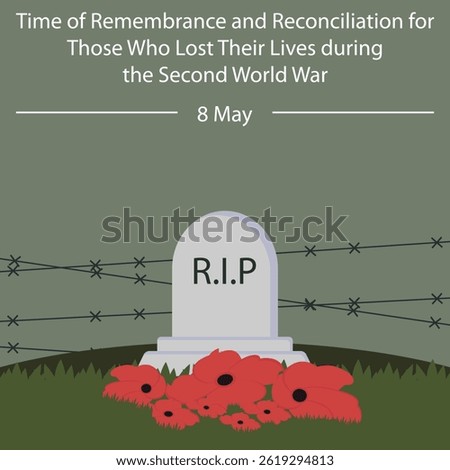 illustration vector graphic of flowers on tombstone, perfect  for international day, time of remembrance, reconciliation, those who lost, their lives during, second world war, celebrate, greeting card
