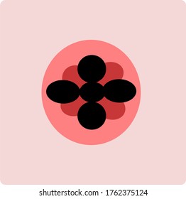 
illustration vector graphic of flowers surrounded by red circles with four black petals and four red petals concept design