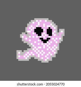 illustration vector graphic of flying ghost on brown background. Scary white ghost. Happy Halloween. Flying ghost pixel game style illustration. Game 8 bit style. vector pixel art design.
