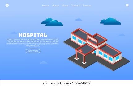 Illustration vector graphic of flying hospital building. isometric style. Perfect for web landing page, banner, poster, etc.