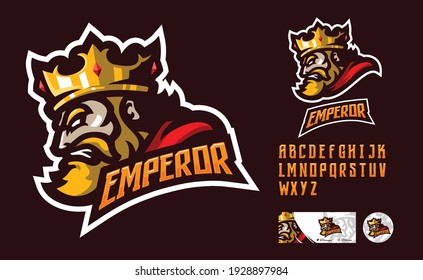 Illustration Vector Graphic And Font Set Of King With Crown Perfect For E-sport Team Mascot And Game Streamer