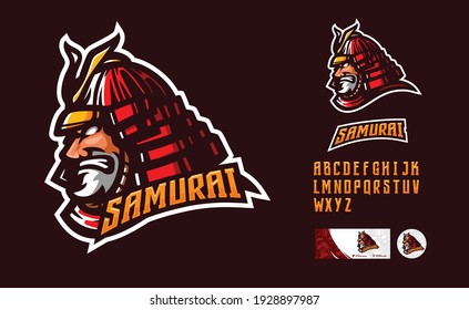 illustration vector graphic and font set of samurai perfect for e-sport team mascot and game streamer