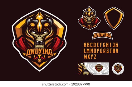 illustration vector graphic and font set of armored zombie perfect for e-sport team mascot and game streamer