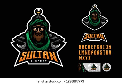 illustration vector graphic and font set of middle east warrior perfect for e-sport team mascot and game streamer