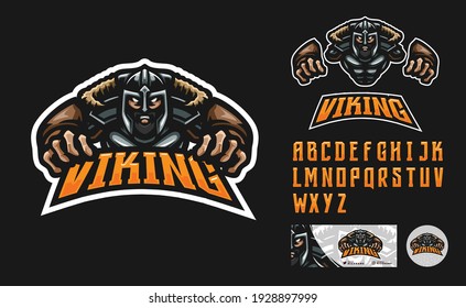 illustration vector graphic and font set of viking warrior perfect for e-sport team mascot and game streamer