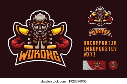 illustration vector graphic and font set of monkey king perfect for e-sport team mascot and game streamer