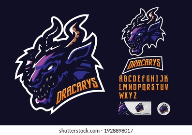 illustration vector graphic and font set of dragon perfect for e-sport team mascot and game streamer