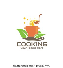 illustration vector graphic of the food in the pan is taken with a ladle, perfect for food, soup, restaurant, resto, cafe, etc.

