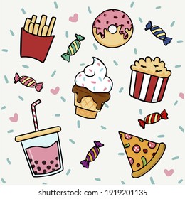 Illustration Vector Graphic of Food. Perfect for Background, Wallpaper, Wrapping Paper, Print on Fabric, Etc.