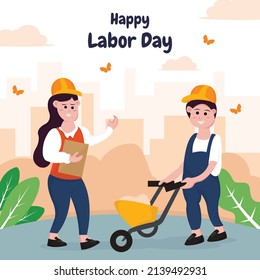 illustration vector graphic of a foreman is giving instructions to a worker, perfect for labor day, holiday, celebration, greeting card, etc.