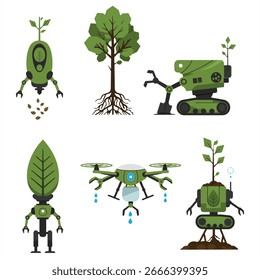 Ilustración Vector Gráfico de robots asistentes forestales