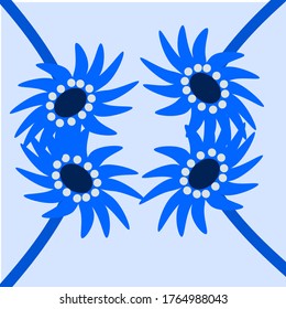 gráfico vectorial ilustrativo de cuatro girasoles azules con brotes con un diseño de concepto de fondo azul 