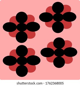 
ilustración vectorial gráfico de cuatro flores con cuatro pétalos negros y cuatro pétalos rojos diseño de concepto