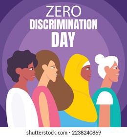 illustration vector graphic of four girls of different ethnic standing together, perfect for international day, zero discrimination day, celebrate, greeting card, etc.