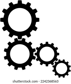 illustration vector graphic for four interlocking gears, black and white color. perfect for logos, symbols, templates, icon, objects, etc.