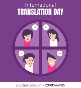 illustration vector graphic of four people communicate in their respective circles, perfect for international day, international translation day, celebrate, greeting card, etc.