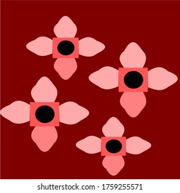 Vektorgrafik von vier roten Blumen mit vier Blütenblättern Konzept-Design mit rotem Hintergrund