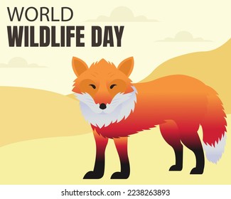illustration vector graphic of fox in the middle of the desert, perfect for international day, world wildlife day, celebrate, greeting card, etc.