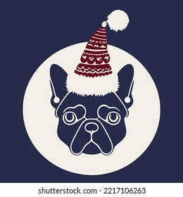 illustration Vector graphic of French bulldog wearing Santa hat isolated good for icon, mascot, print or customize your design