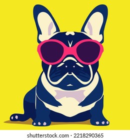 illustration Vector graphic of French bulldog wearing sunglasses isolated good for logo, icon, mascot, print or customize your design