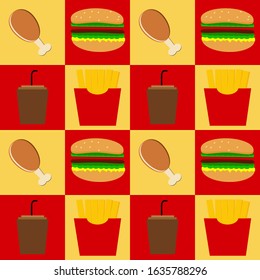 illustration vector graphic of french fries,burger,softdrink,fried chiken,fastfood menu