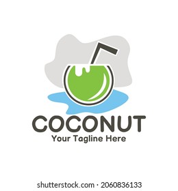 illustration vector graphic of fresh green young coconut drink with straw in puddle, perfect for drink, juice, food, fruit, resort, restaurant, cafe, etc.

