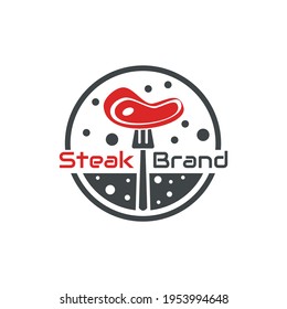illustration vector graphic of Fresh red meat is taken with a fork, perfect for food, restaurant, resto, cafe, etc.

