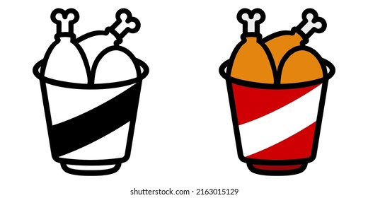 Ilustración Vector Gráfico de cubo de pollo frito, alitas de pollo icono de comida