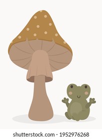 illustration vector graphic frog sitting under poisonous yellow mushroom